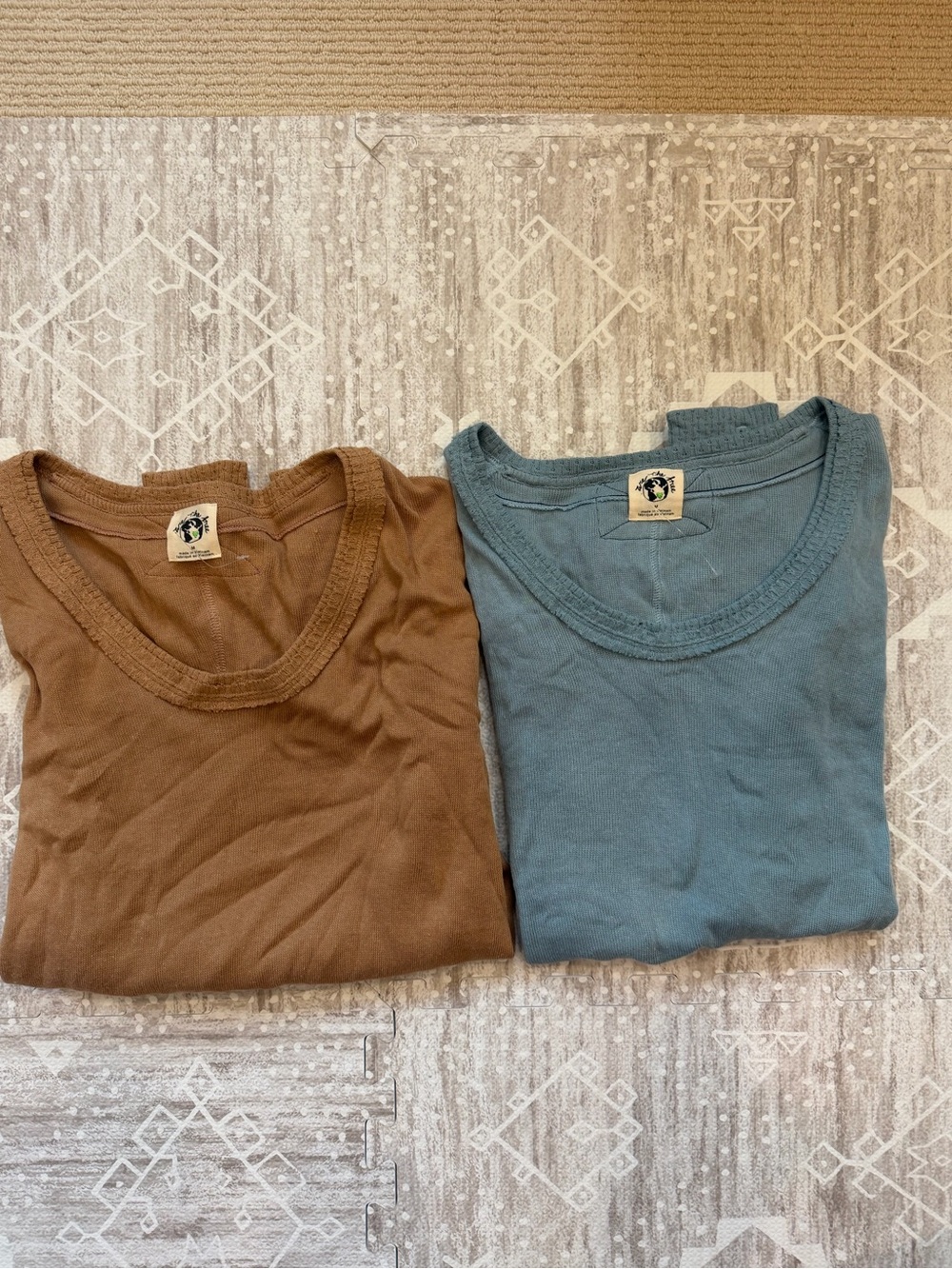 NEW free people long Sleeve sweater Tees - Brown & Dusty Blue